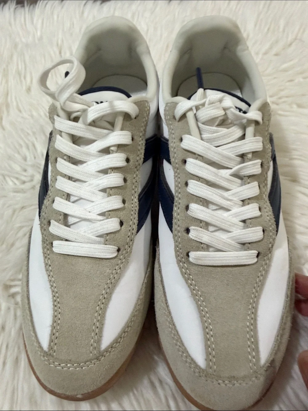 Tretorn Women’s Suede & Canvas Sneakers in Beige, White & Navy Size 6.5